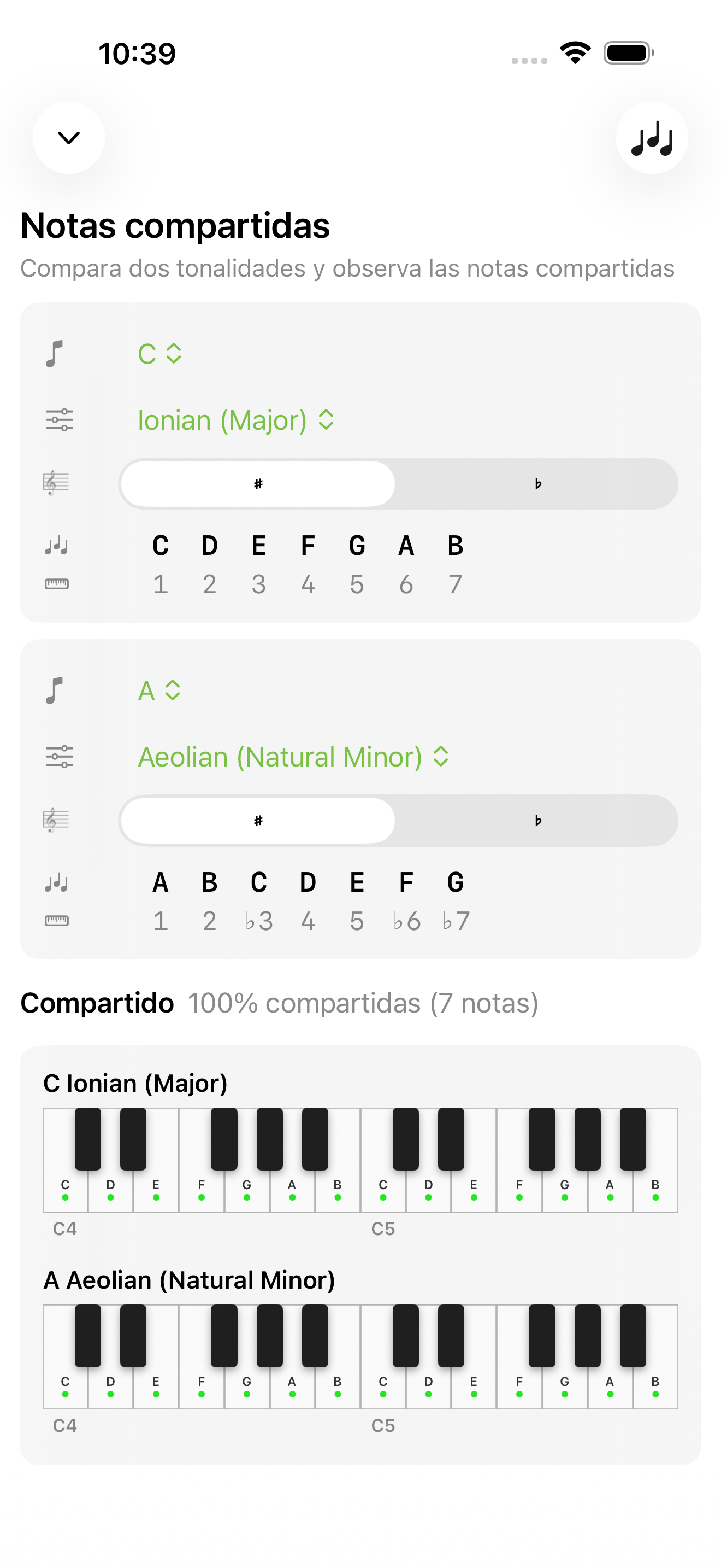 Pantalla de notas compartidas en iPhone